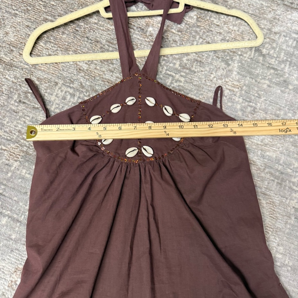 Kiran Exports Y2K Halter Neck Brown Top with Shell Accents - Picture 8 of 8